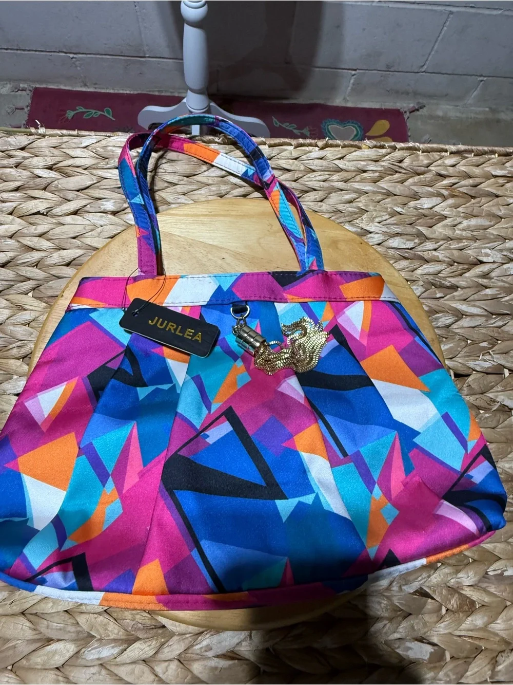 Multicolor Geometric Tote - Pink & Blue